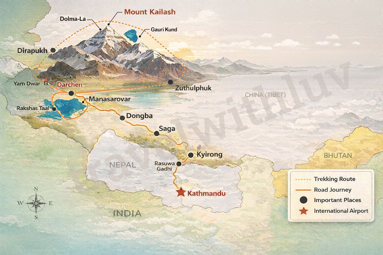 Kailash Mansarovar Yatra By Overland | 14 Days Journey Map